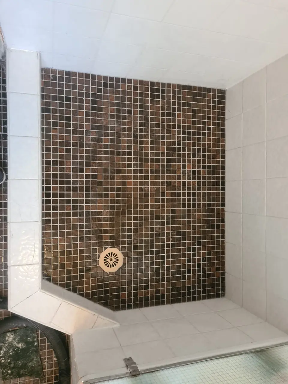 After: The same shower floor with clean grout and resealed junctions
